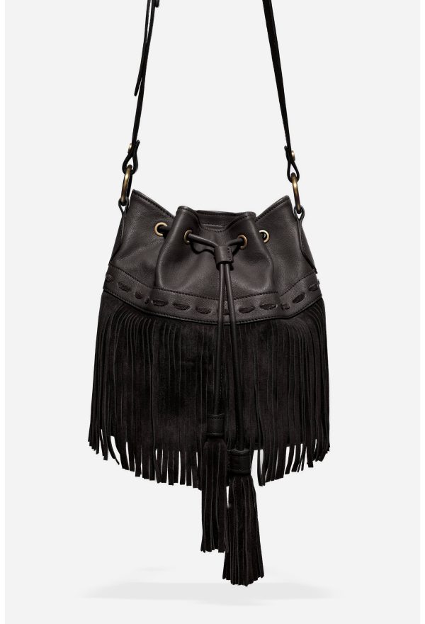 ITALIAN LEATHER FRINGE BUCKET BAG