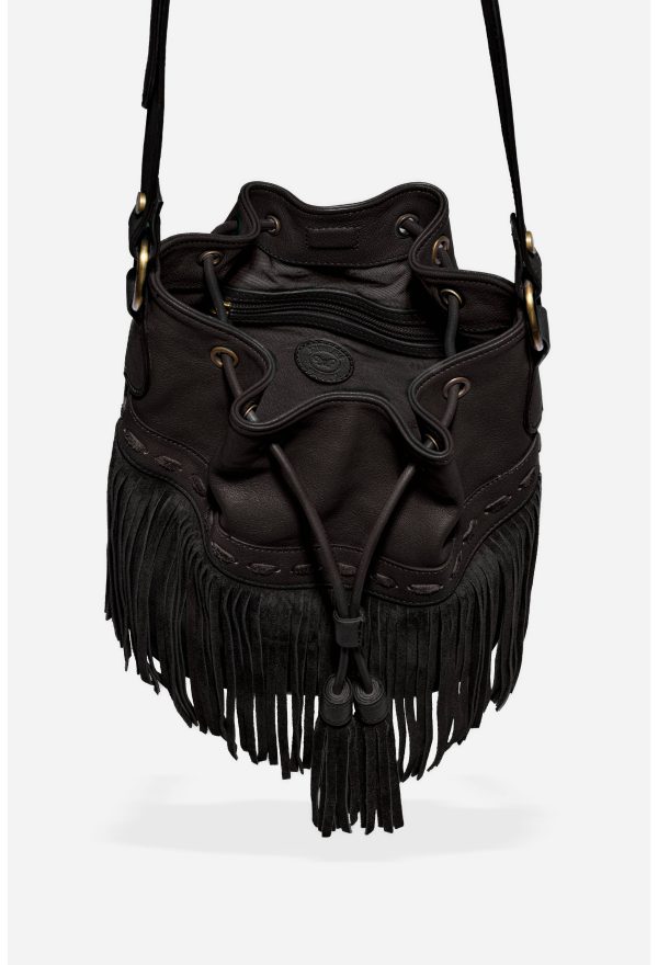 ITALIAN LEATHER FRINGE BUCKET BAG - Image 4