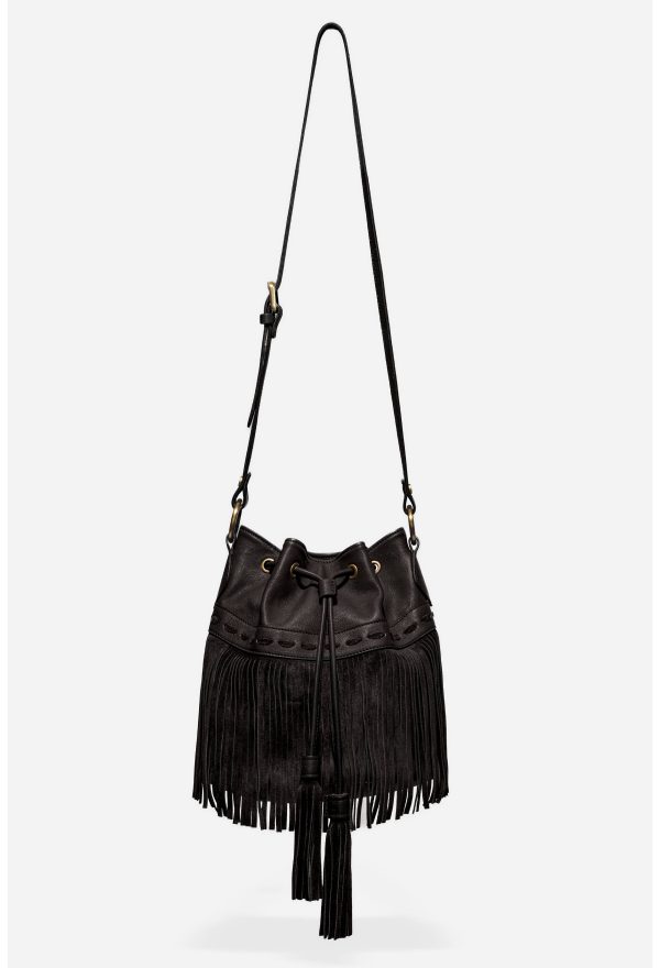 ITALIAN LEATHER FRINGE BUCKET BAG - Image 5